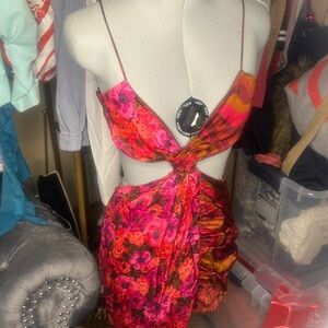 For Love And Lemons Pink and Orange Midi Dress